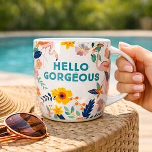 Hello Gorgeous Floral Flamingo Mug 14oz Summer Vibes
